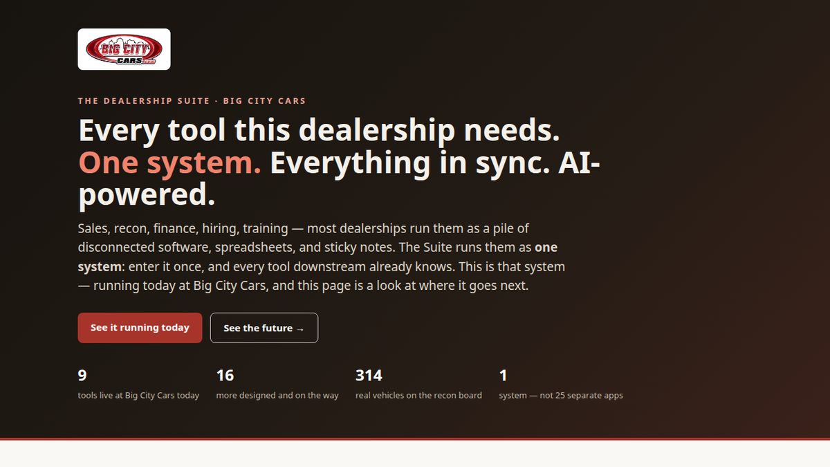 Screenshot of The Dealership Suite homepage