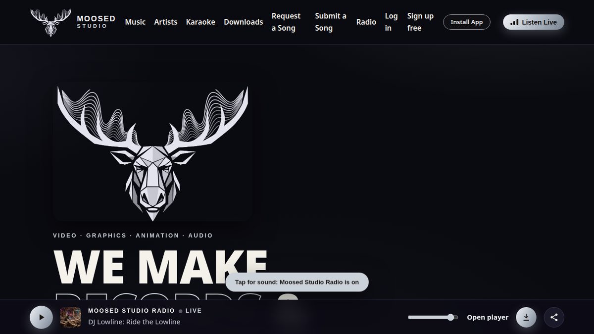 Screenshot of the Moosed Studio homepage